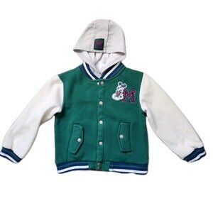 Disney Mickey Mouse Varsity Jacket Hoodie Green Snap Front Toddler Boys Sz 6 GUC